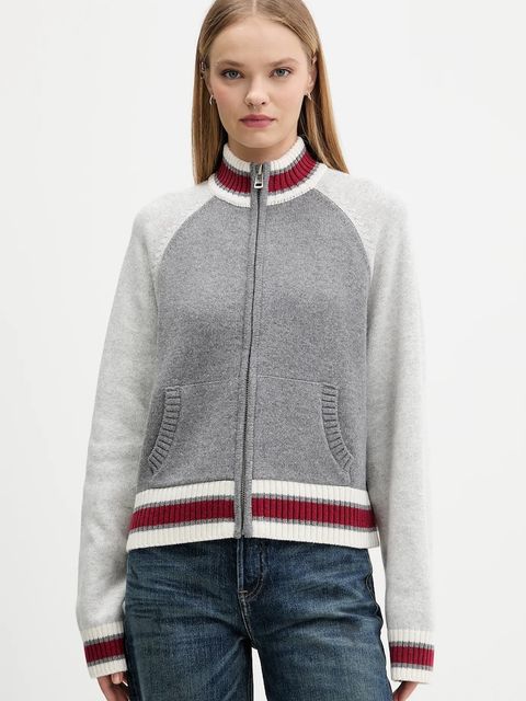 Guess Jeans kardigan z dodatkiem wełny damski kolor szary lekki W5BR12 Z0561