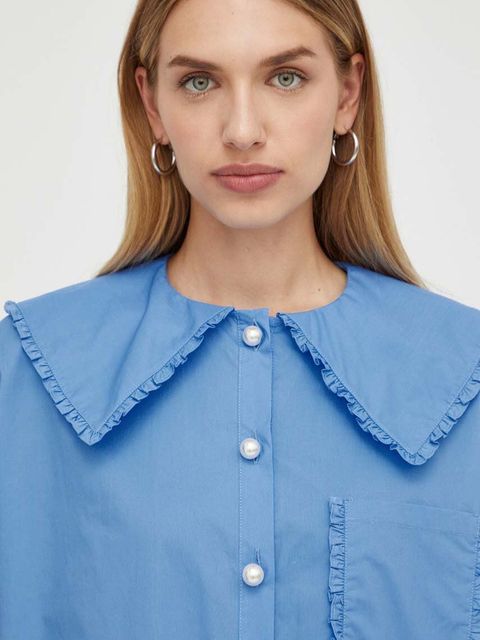 Custommade koszula bawełniana damska kolor niebieski regular z kołnierzykiem klasycznym