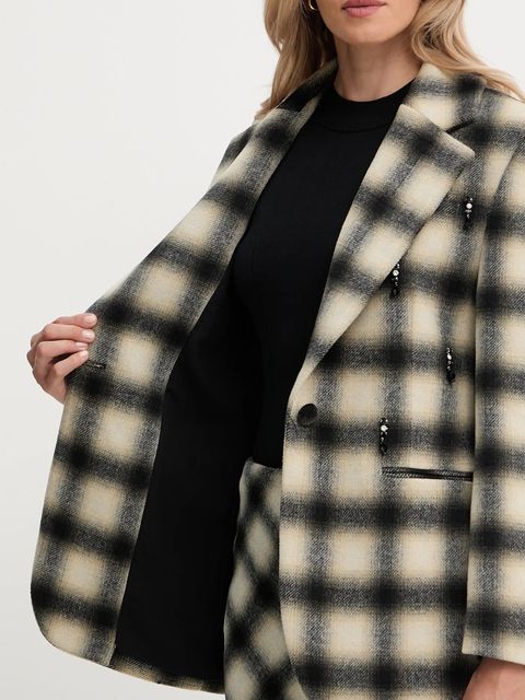 Liu Jo marynarka z domieszką wełny kolor beżowy dwurzędowa wzorzysta MF5193 T079A