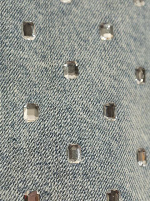Self-Portrait rhinestone-embellished denim top - Blue