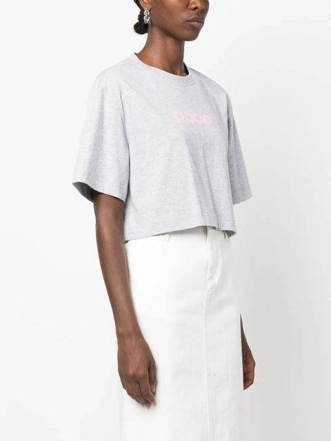 Rabanne logo-print cropped T-shirt - Grey