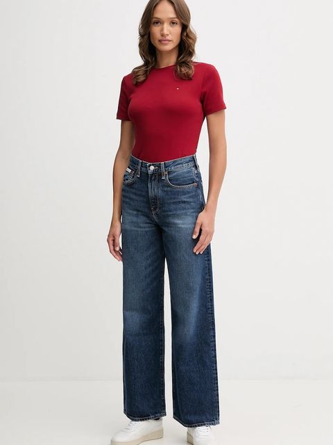 Tommy Hilfiger t-shirt bawełniany damski kolor bordowy WW0WW40587 - zdjęcie produktu nr 2