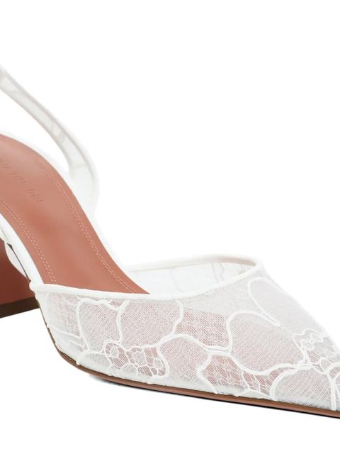 Amina Muaddi lace slingback pumps - White