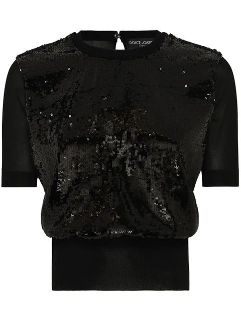Dolce & Gabbana sequin-embellished short-sleeve top - Black - zdjęcie produktu nr 1
