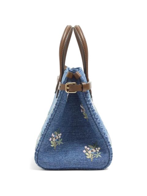 Valentino Garavani Antibes small embroidered denim shopping bag - Blue