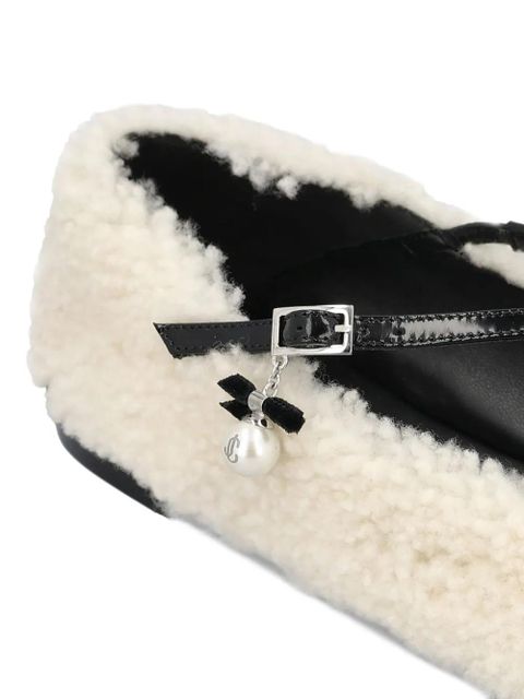 Jimmy Choo shearling cross-strap ballerina flats - Brown