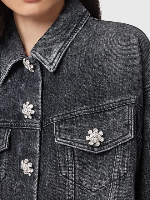 AllSaints kurtka jeansowa BETH kolor czarny przejściowa W033OD