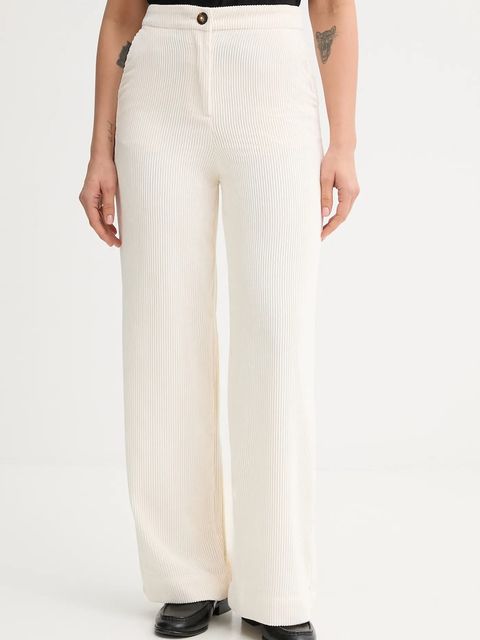 United Colors of Benetton spodnie sztruksowe damskie kolor beżowy proste high waist 4Q5GDF0AI - zdjęcie produktu nr 1