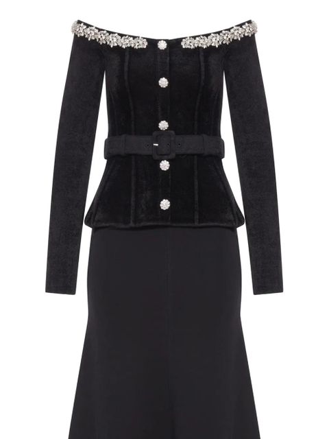 Self-Portrait crystal-embellished chenille belted maxi dress - Black - zdjęcie produktu nr 2