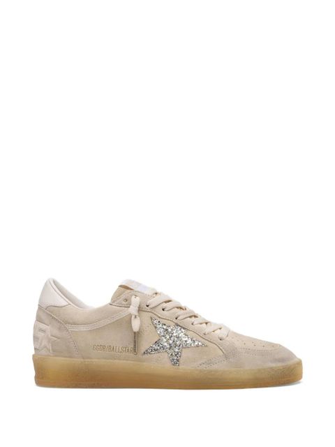 Golden Goose Ball Star in pearl suede with silver glitter star sneakers - Neutrals - zdjęcie produktu nr 1