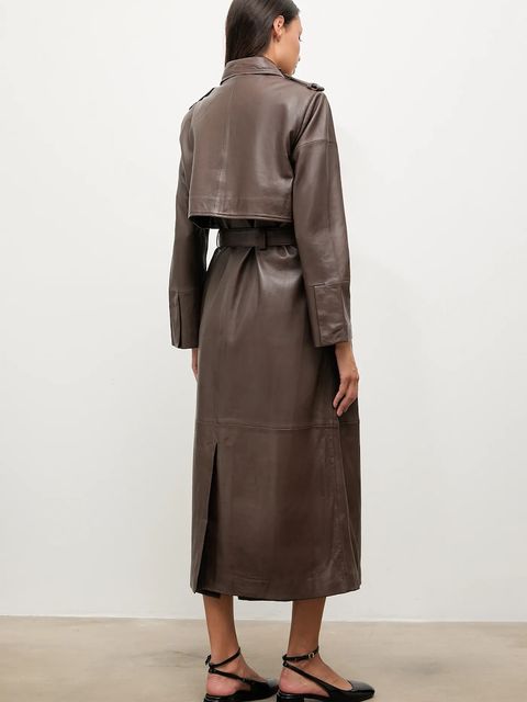 Answear.LAB trencz skórzany kolor brązowy