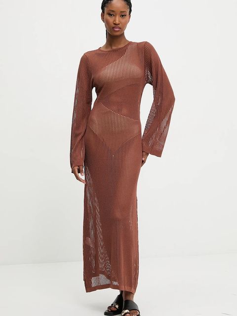 Answear Lab sukienka plażowa kolor brązowy