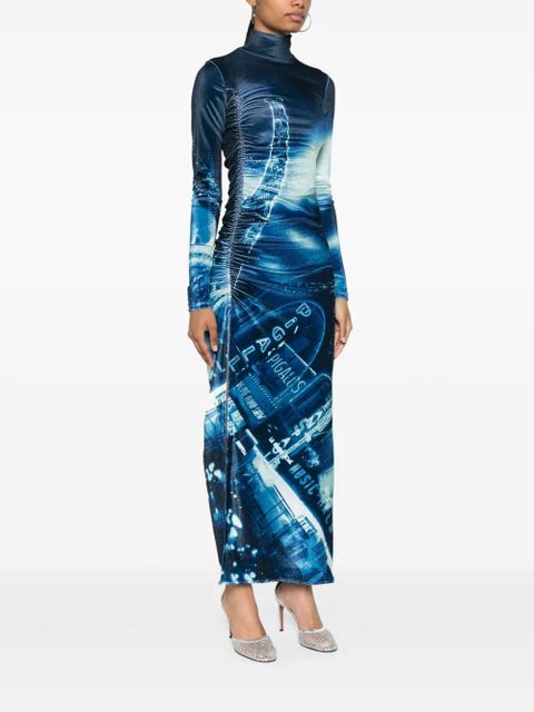 Jean Paul Gaultier Pigalle-print velvet dress - Blue