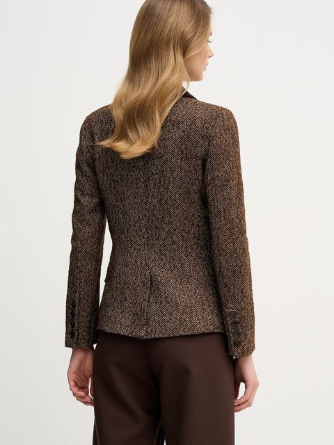 Hoss Intropia marynarka z dodatkiem wełny kolor brązowy jednorzędowa wzorzysta 5472069 - zdjęcie produktu nr 2