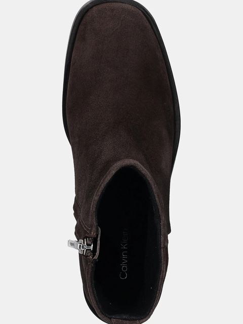 Calvin Klein botki zamszowe BLOCK HEEL ZIP BOOT SUE damskie kolor brązowy na słupku HW0HW02592
