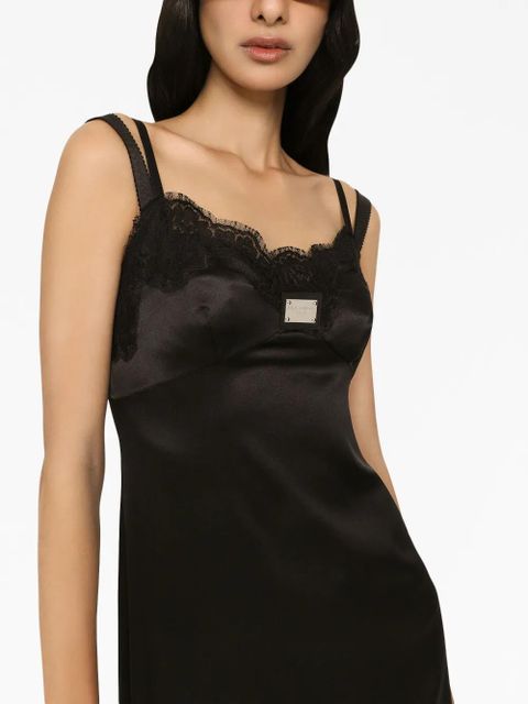 Dolce & Gabbana lace-trimmed satin gown - Black