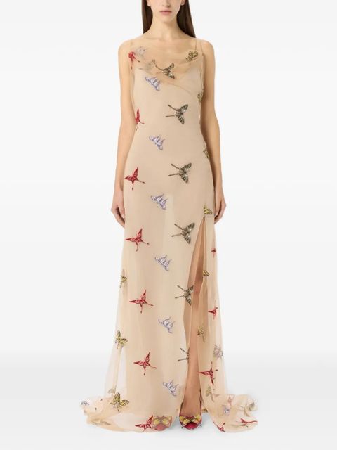 Blumarine embroidered tulle maxi dress - Neutrals