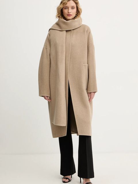 BOSS płaszcz z dodatkiem wełny kolor beżowy 50550809 - zdjęcie produktu nr 1