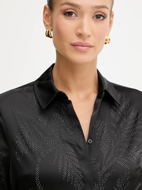 Guess koszula AGNES damska kolor czarny regular z kołnierzykiem klasycznym W5YH40 WFQC2