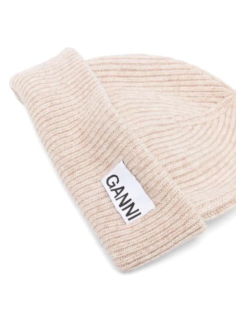 GANNI logo-patch ribbed-knit beanie - Neutrals - zdjęcie produktu nr 2