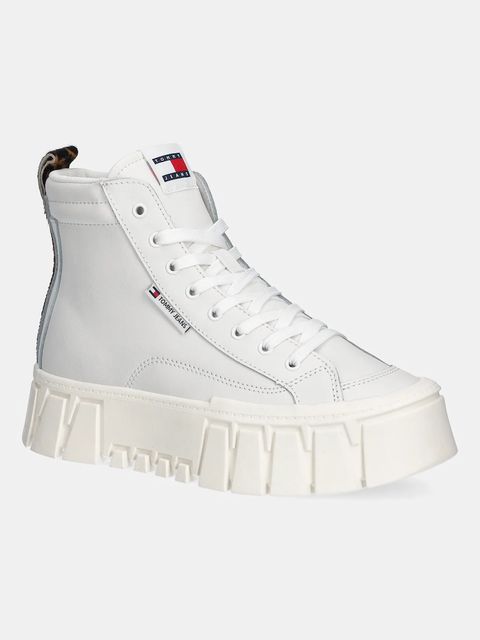 Tommy Jeans sneakersy skórzane TJW VULC FLATFORM LEOPARD damskie kolor beżowy EN0EN02858 - zdjęcie produktu nr 1