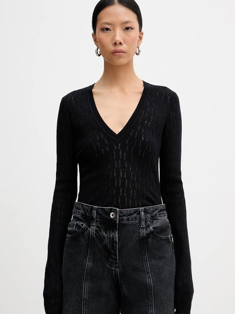 Patrizia Pepe sweter z dodatkiem wełny damski kolor czarny lekki 8K0367 K307 - zdjęcie produktu nr 1