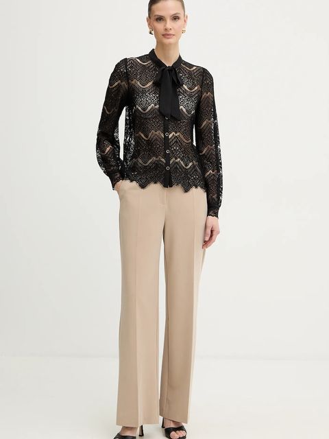 Morgan koszula damska kolor czarny regular z wiązanym dekoltem TGRAPHO