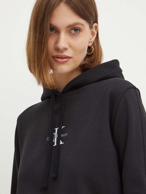 Calvin Klein Jeans bluza damska kolor czarny z kapturem z aplikacją J20J223536