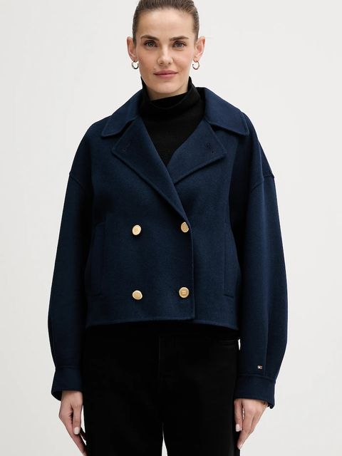 Tommy Hilfiger płaszcz z dodatkiem wełny kolor granatowy WW0WW47759 - zdjęcie produktu nr 1