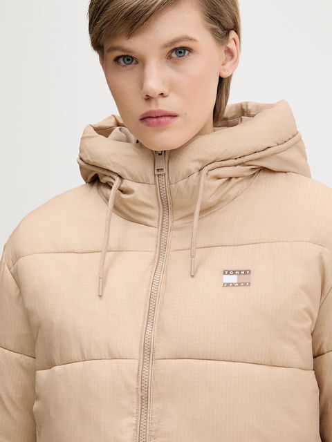 Tommy Jeans kurtka kolor beżowy zimowa oversize DW0DW21626