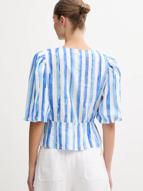 Pedro del Hierro bluzka lniana damska kolor niebieski wzorzysta 7659079