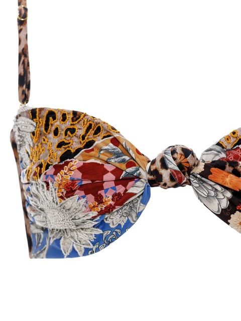 Agua By Agua Bendita patchwork knot-front bikini top - Brown