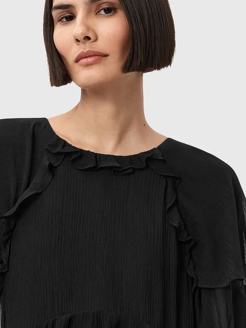 AllSaints sukienka z dodatkiem jedwabiu LISSIE kolor czarny mini rozkloszowana W100DD - zdjęcie produktu nr 2