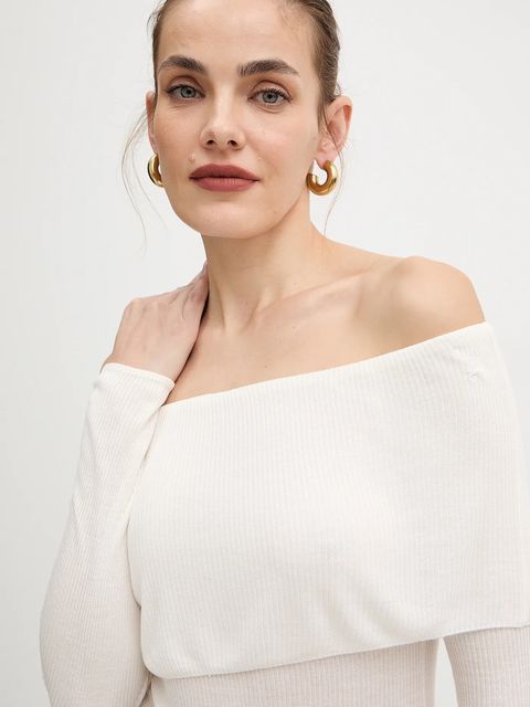 Guess longsleeve MELANIE kolor beżowy dekolt hiszpański W5BR48 Z0612