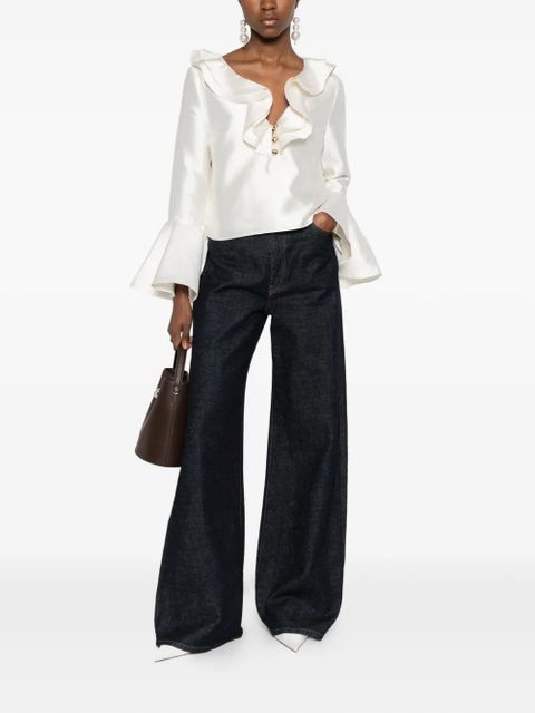 Self-Portrait taffeta ruffled blouse - Neutrals - zdjęcie produktu nr 2