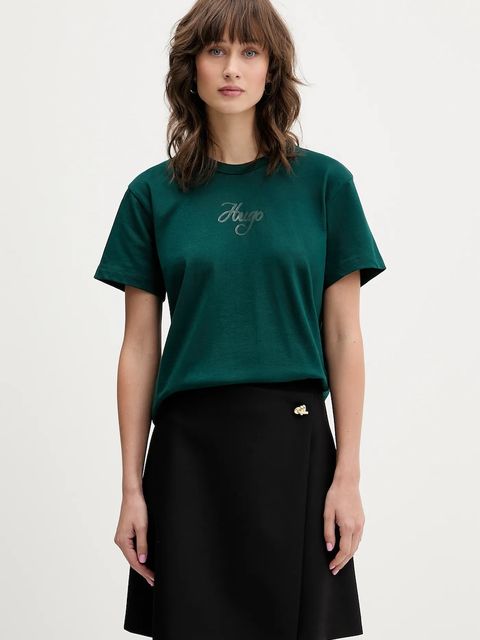 HUGO t-shirt bawełniany damski kolor zielony 50550117 - zdjęcie produktu nr 1