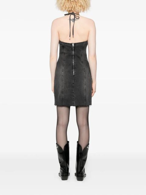 Blumarine halter-neck frayed denim dress - Grey