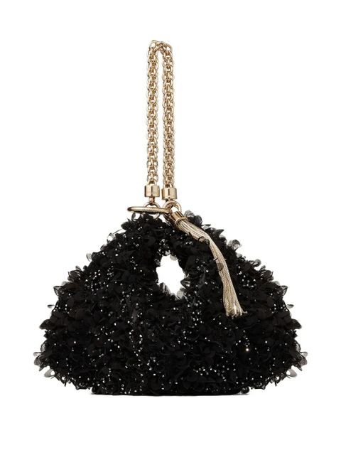 Jimmy Choo Callie crystal floral clutch bag - Black
