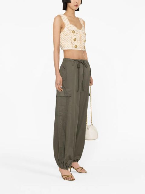 Balmain button-embellished tweed cropped top - White