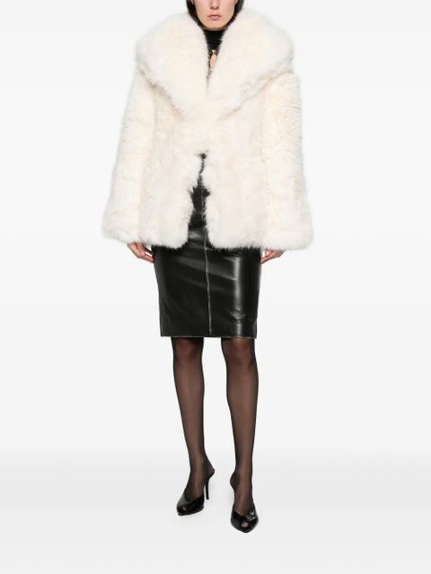 Self-Portrait wide-lapel faux-fur coat - White - zdjęcie produktu nr 2