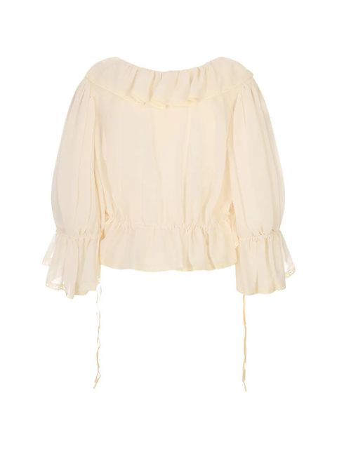 Chloé ruffled lace-trim blouse - Neutrals - zdjęcie produktu nr 2