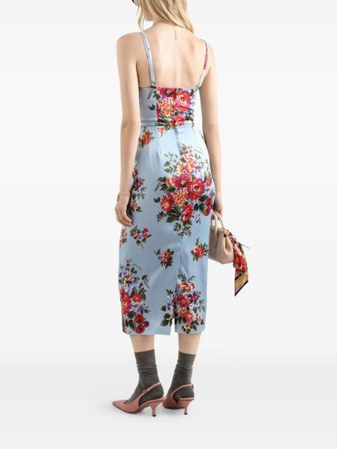Dolce & Gabbana floral V-neck midi dress - Blue