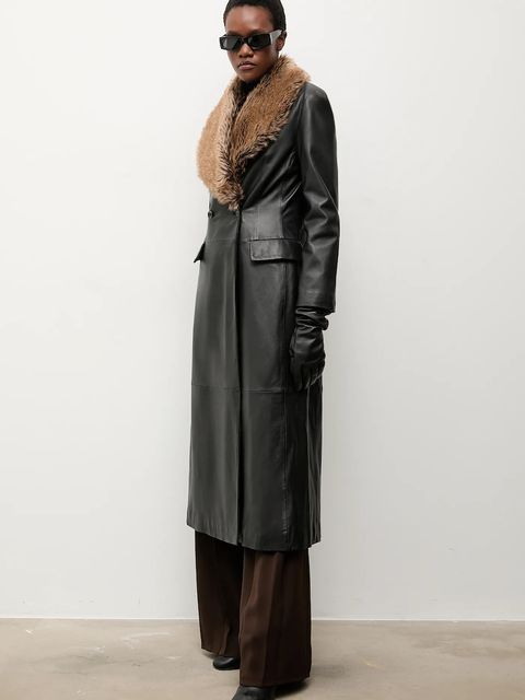 Answear.LAB płaszcz skórzany kolor czarny