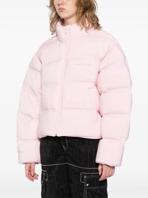 Alexander Wang reflective-logo cropped puffer jacket - Pink
