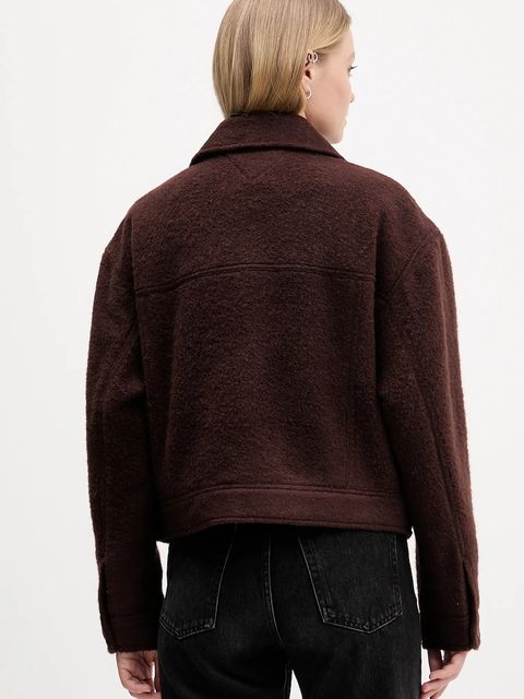 Tommy Jeans kurtka z dodatkiem wełny kolor brązowy przejściowa oversize DW0DW21662