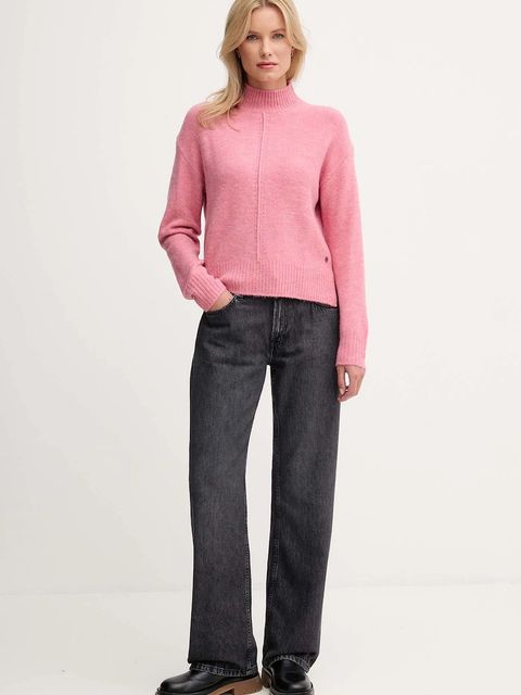 Pepe Jeans sweter z domieszką wełny damski kolor różowy z półgolfem PL7000032
