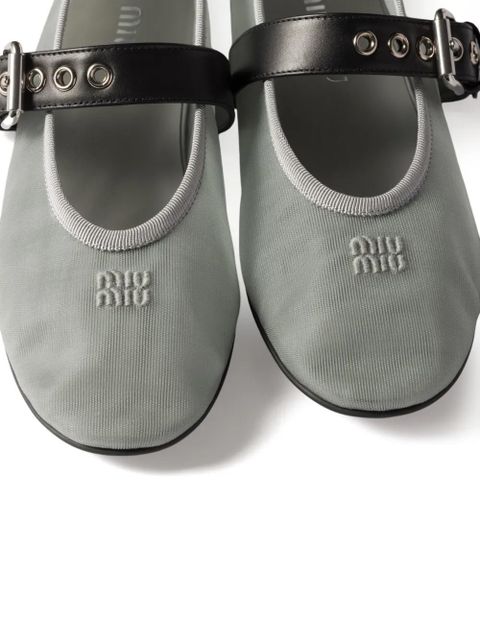 Miu Miu logo-embroidered ballerinas - Grey
