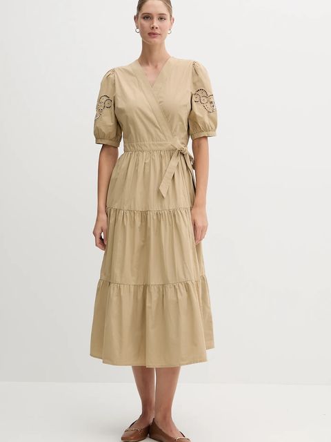 Dkny sukienka bawełniana kolor zielony midi rozkloszowana P5DB0B48 - zdjęcie produktu nr 1