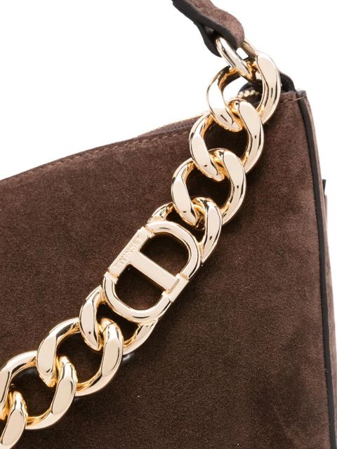 TWINSET Liliane chain-embellished suede shoulder bag - Brown