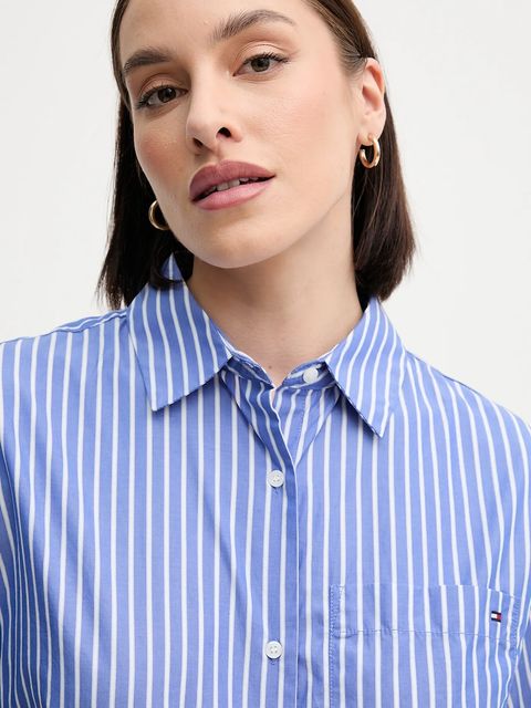 Tommy Hilfiger koszula bawełniana damska kolor niebieski relaxed z kołnierzykiem klasycznym WW0WW44717